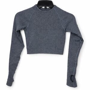 Alphalete XS Dark Gray Ribbed Long Sleeve Cropped Gym Top Thumbholes